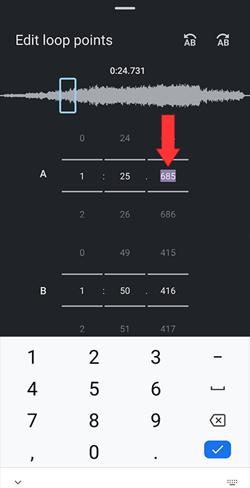 A/B loop value editing