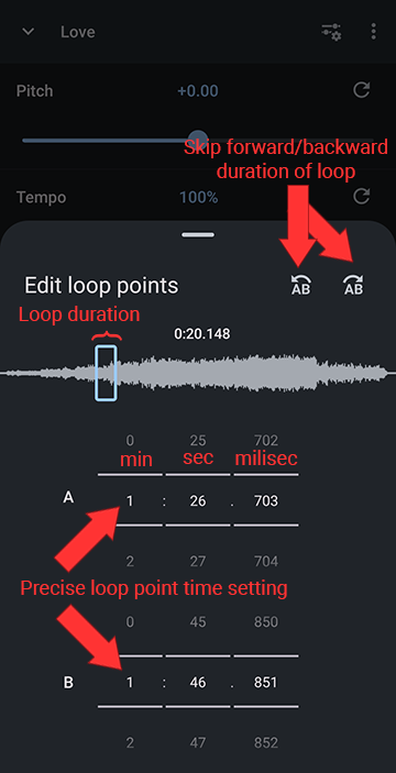 A/B loop editor