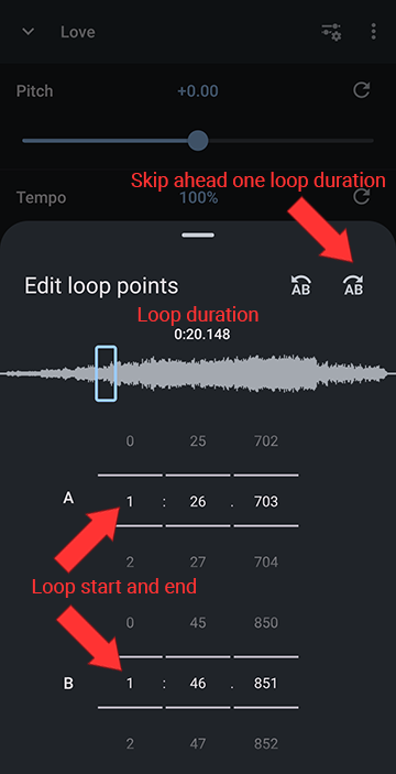 A/B loop skip button