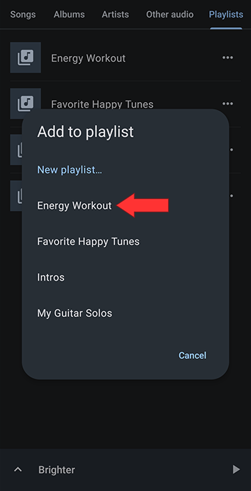 Select the playlist you want to add the tracks to