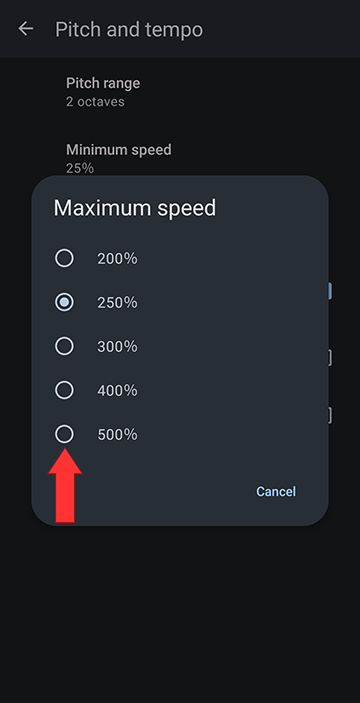Select  200%, 250%, 300%, 400% or 500% speed