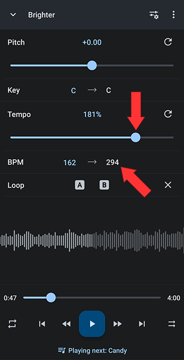tempo slider controls the BPM