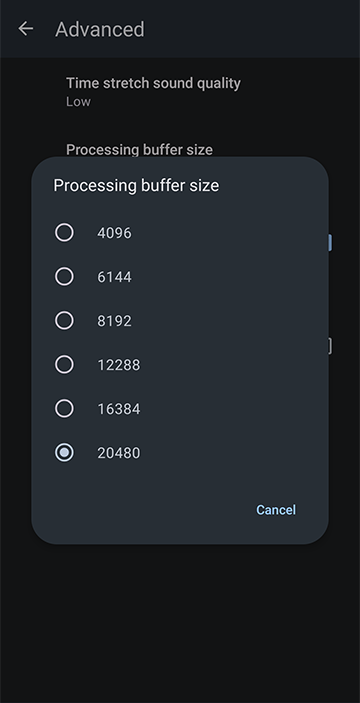 Set Processing buffer size to the max value