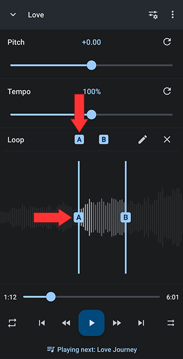 Set A/B loop points on the first dance sequence