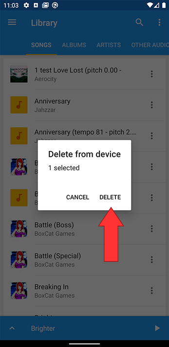 confirm delete track from the device