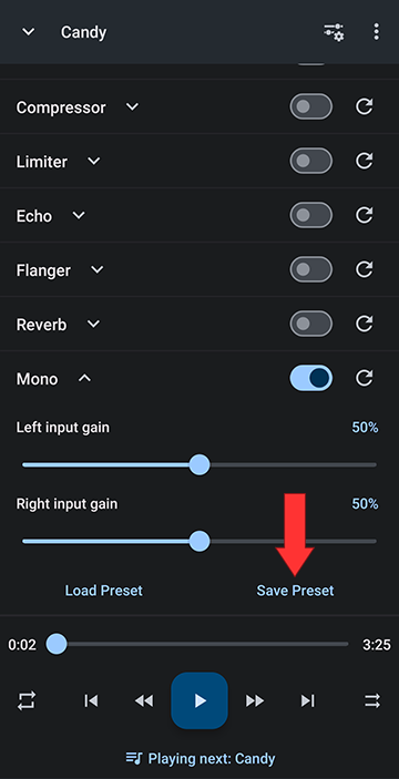 Save preset settings