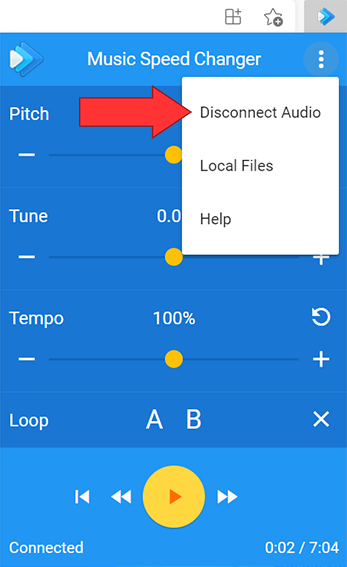 Open menu, select disconnect audio