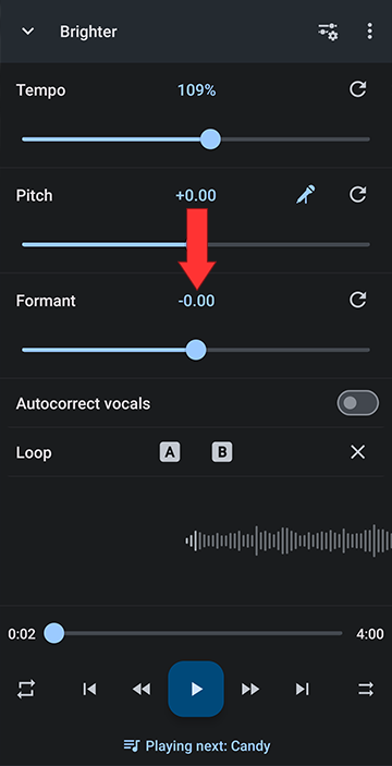 Formant controls slider to independently shift from pitch