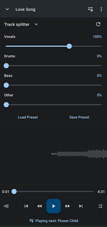 Use track splitter to isolate vocals