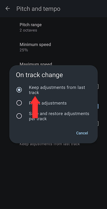 Keep adjustments from last track