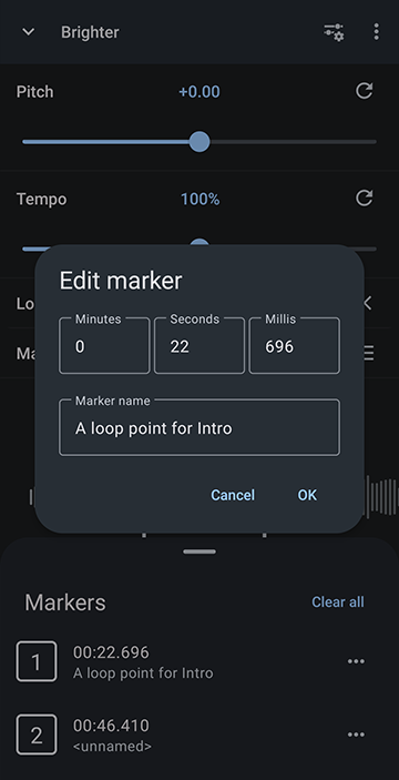 Marker Edit name and adjust time