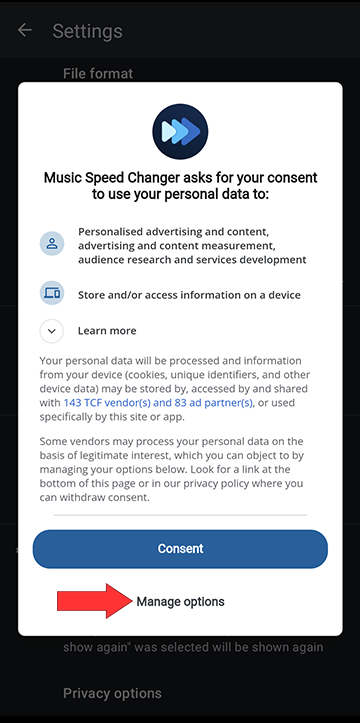 Main ads consent screen