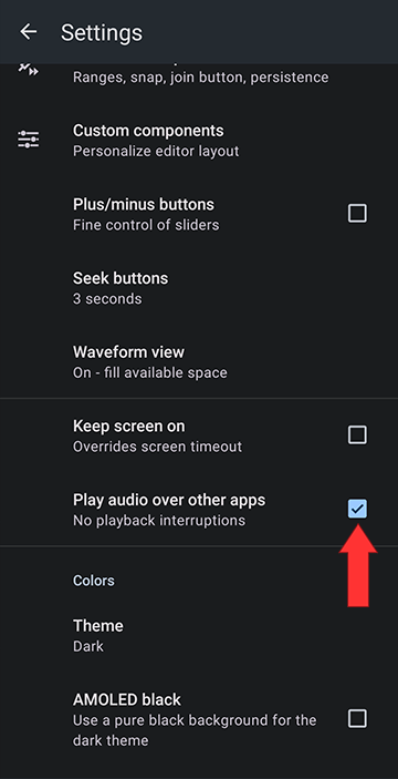 Check the box next to Play audio over other apps