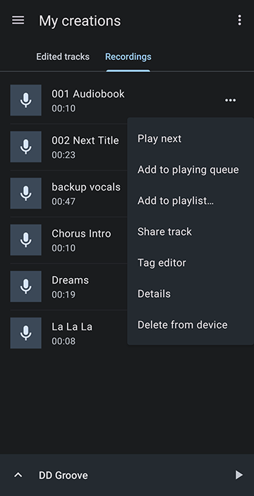 Recording edit menu