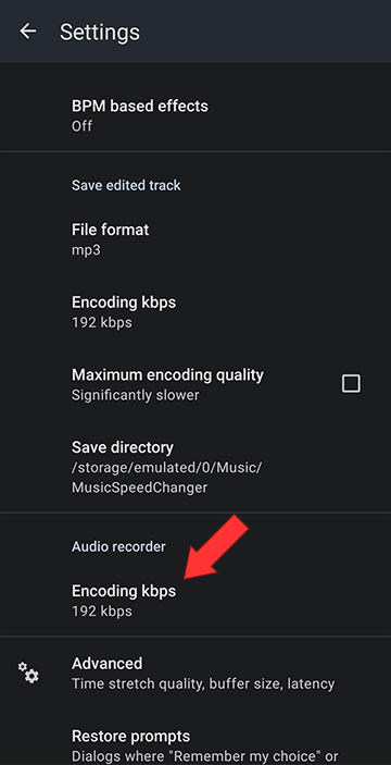 Tap on Encoding kbps