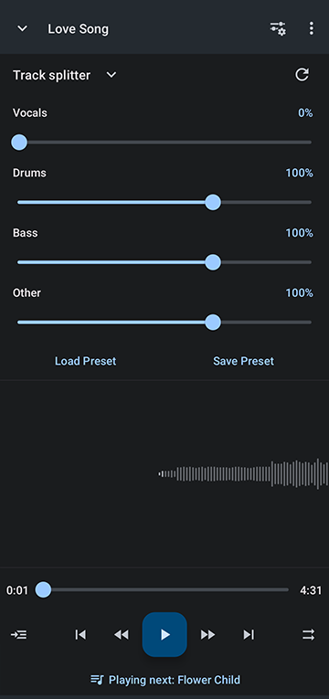 Use track splitter to remove vocals