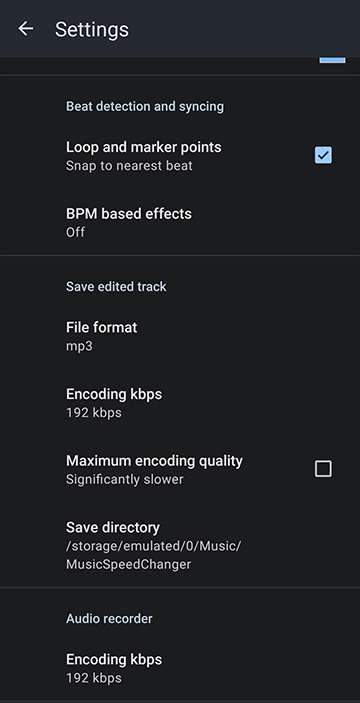 Save edited  track Settings