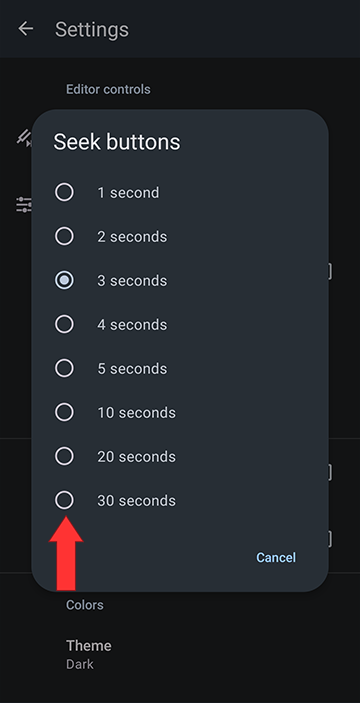 Select the time you want the seek interval to be