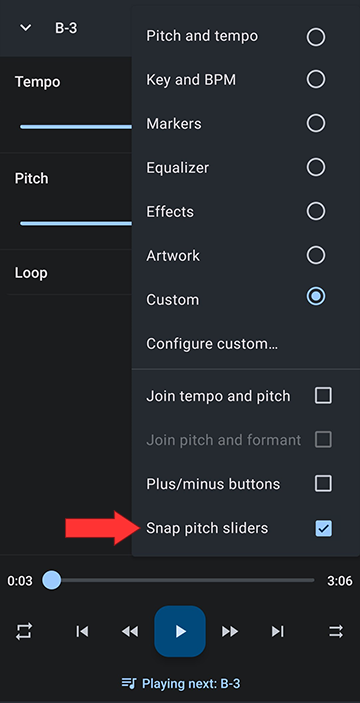 Check Snap pitch slider