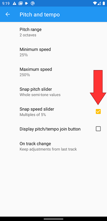 Check Snap speed slider