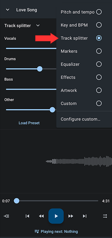 Use track splitter editor layout choice