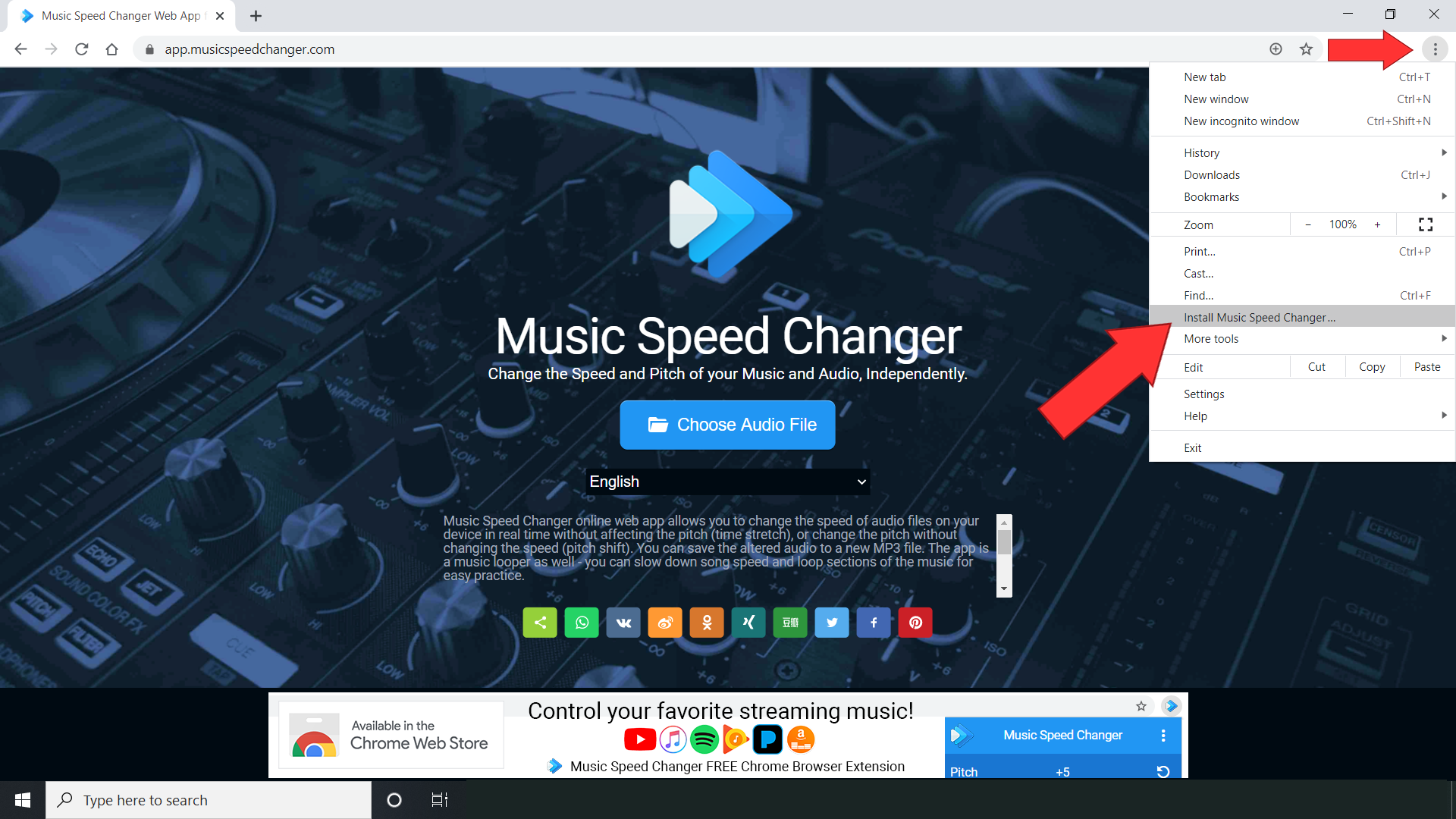 Install the Music Speed Changer Web App on your PC